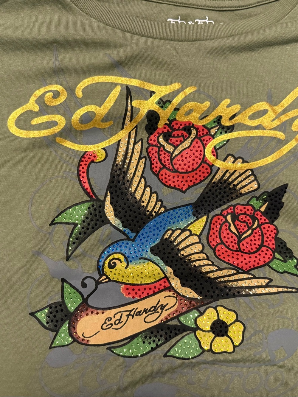 ED HARDY JRS large crop rhinestone tee NWT - Picture 7 of 8